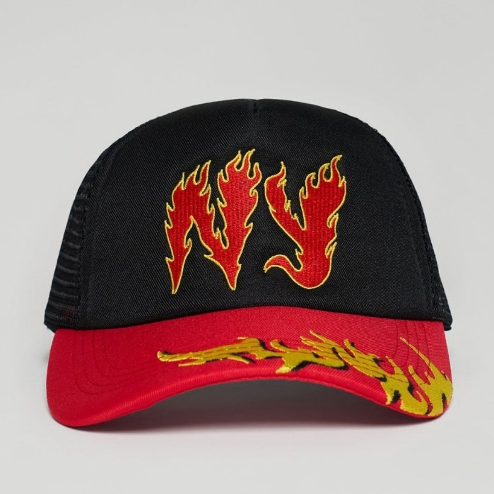 NWT NY Embroidered Flame Trucker Hat